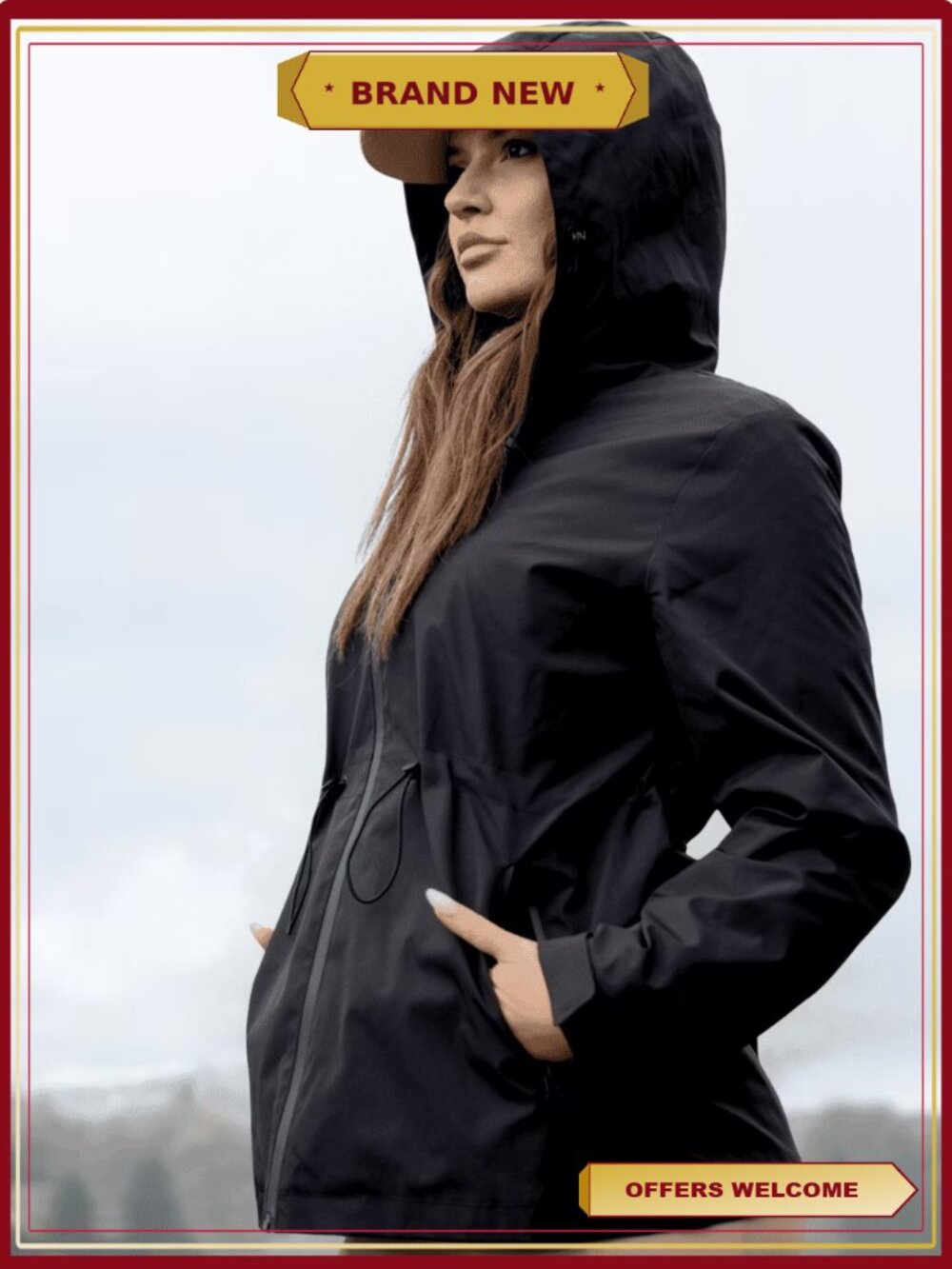Waterproof Lined Rain Jacket Hooded Lightweight Coat Adjustable Waist Cuffs